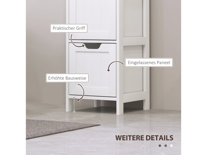  Armoire de salle de bain haute avec 3 tiroirs et 2 compartiments ouverts, 30 x 30 x 142,4 cm, blanche  - Conforama E