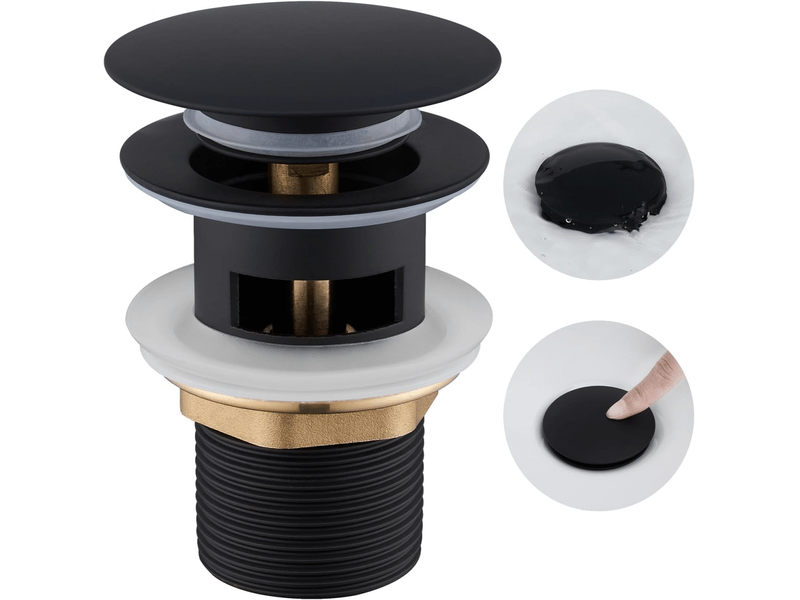 Bonde de lavabo avec trop-plein, bonde à clapet clic-clac universelle, standard g 1 ¼, finition noire mate - Conforama A