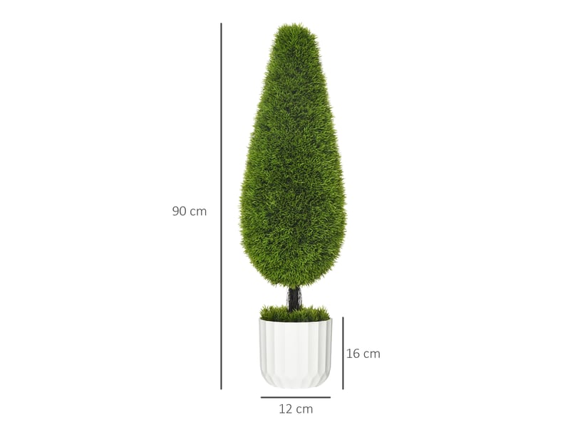  Ensemble de 2 plantes artificielles comprenant pot et mousse artificielle ; cyprès artificiel, blanc et vert  - Conforama E