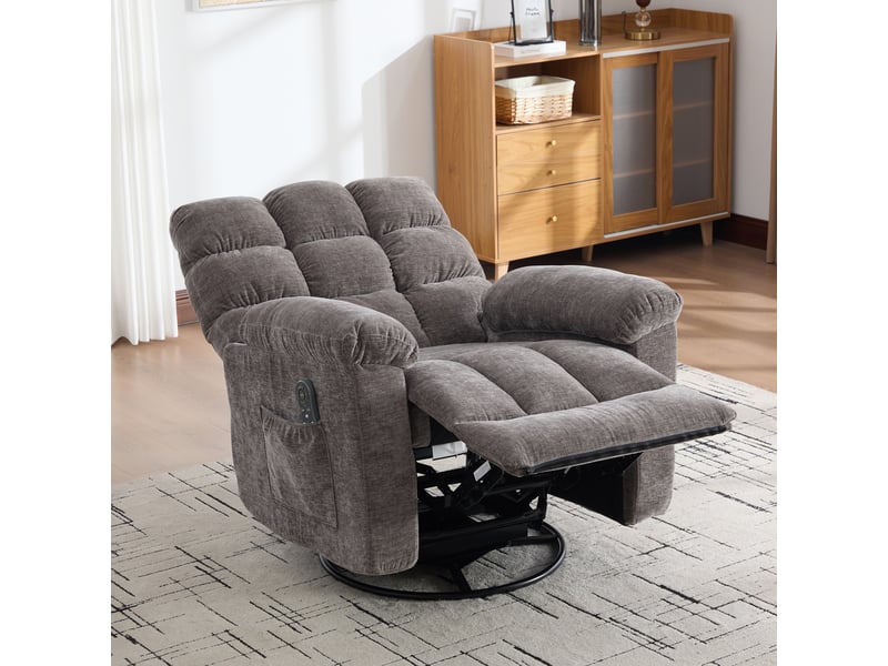 Fauteuil relax manuel pivotant 360° massant et chauffant en chenille gris Fay Lum - Conforama B