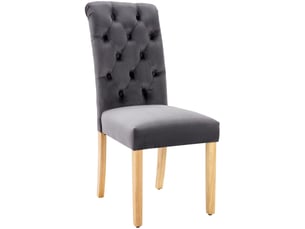 Ensemble de 6 chaises de salle à manger gris en velours, design à boutons, pieds en chêne