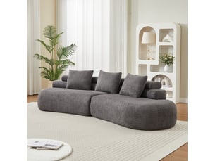 Canapé modulable 2 places en tissu chenille gris anthracite, design cashew courbe sans accoudoirs pour salon