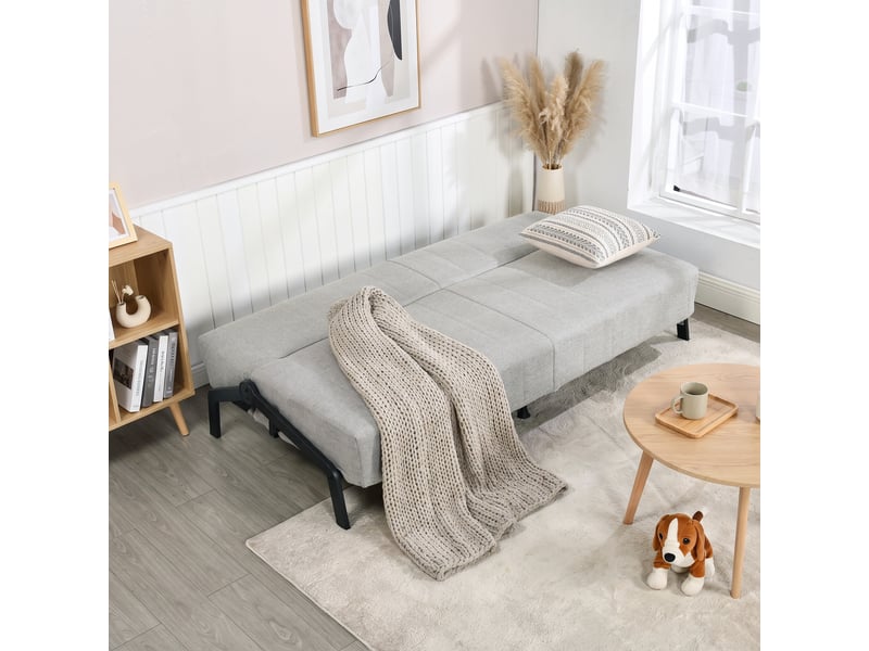  Canapé-lit convertible 3 places avec ressorts et dossier inclinable 3 niveaux en tissu gris  - Conforama C