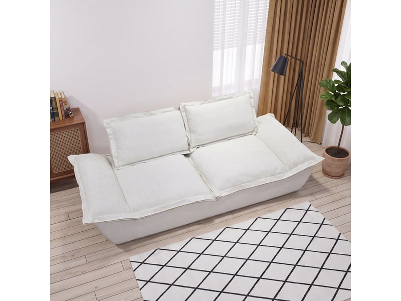  Canapé nuage droit 2 places, chenille blanc cassé, housses amovibles lavables, assise profonde, sous vide, sans montage, 228x95x78 cm, blanc cassé Morn Vibe - Conforama C
