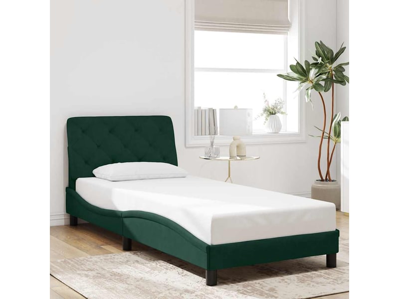  Lit simple- lit adulte -  cadre de lit avec led sans matelas vert foncé 90x200 cm velours  - Conforama C