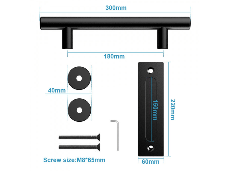  Poignée de porte coulissante rétro noire en aluminium, jeu de poignées à tirer et à encastrer pour porte coulissante en bois, 30 cm  - Conforama C