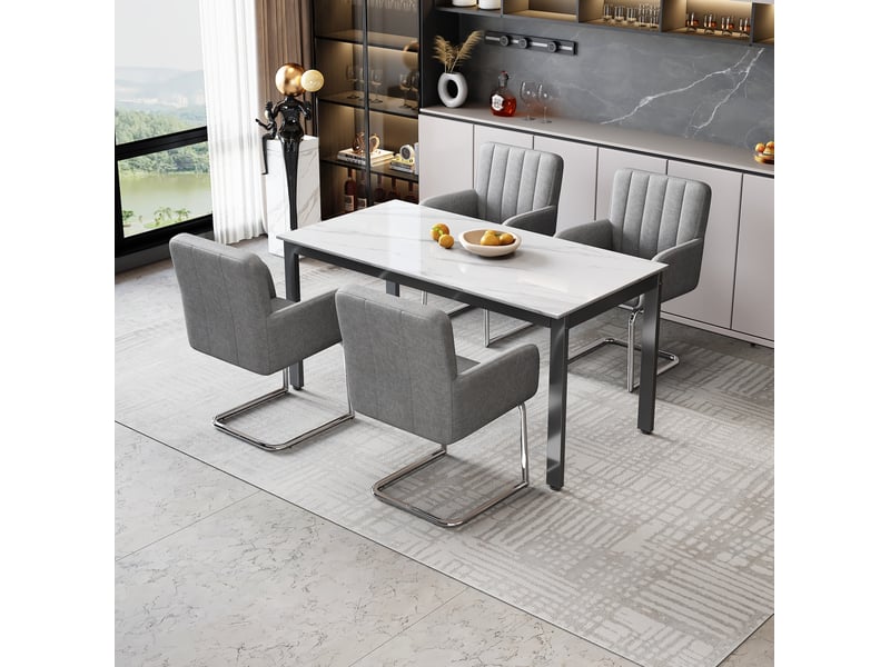  Lot de 4 chaises de salle à manger gris en pu avec piètement métal en z  - Conforama B