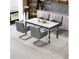 Lot de 4 chaises de salle à manger gris en pu avec piètement métal en z