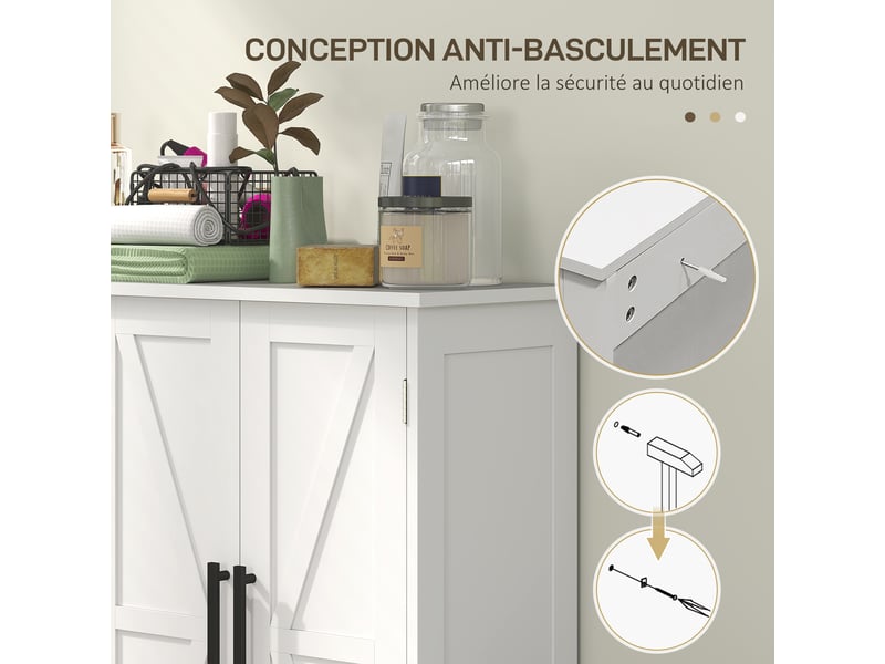  Meuble de salle de bain, meuble de rangement, avec 4 tiroirs, 1 placard, pour petits espaces, blanc, 81,2 x 30 x 83,8 cm  - Conforama W