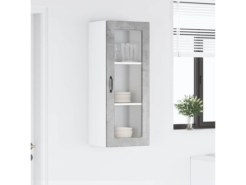  Meuble mural de cuisine, cabinet en verre mural gris béton 40x31x100cm shl9189  - Conforama D