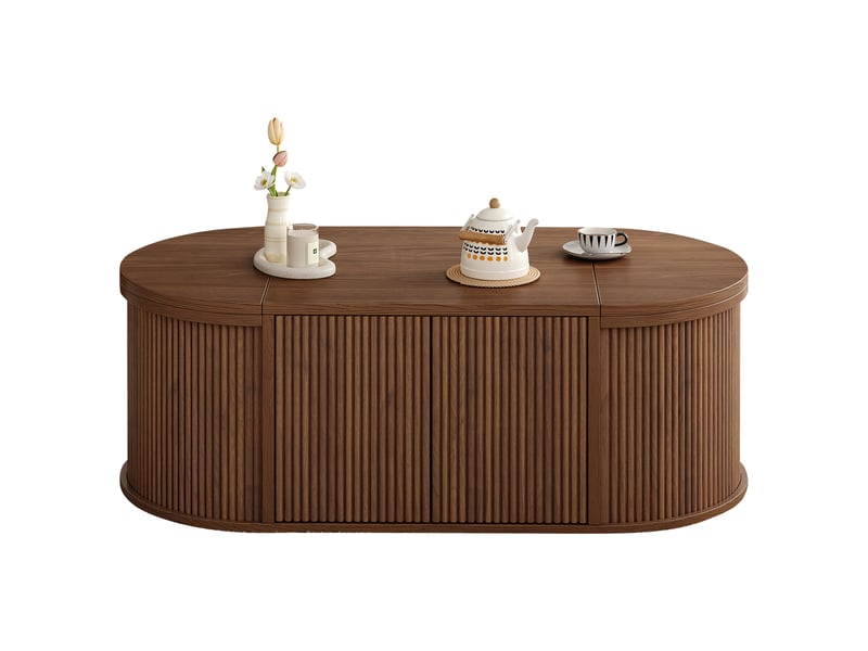  Table basse ovale 100x50x35 cm - rangements avec ouvertures relevables - mdf et panneaux de particules - noyer CozyNest - Conforama A
