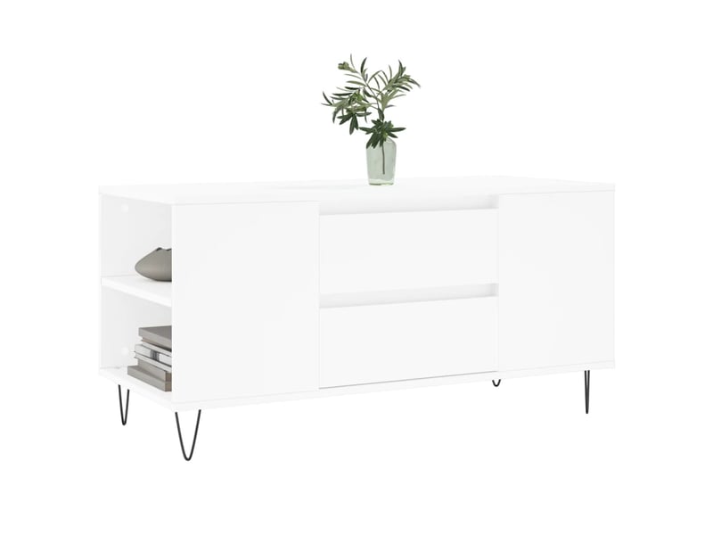 Table basse rectangulaire | table de salon blanc 102x44,5x50 cm bois d'ingénierie shl184 - Conforama C