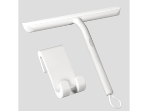 Grattoir de douche blanc, 21 cm, silicone, pour nettoyage de verres, portes de douche, fenêtres et miroirs