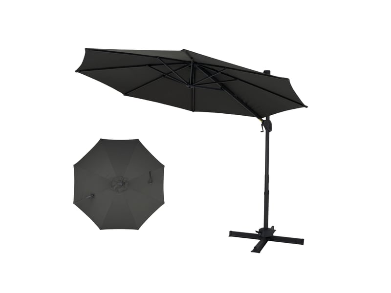  Parasol déporté octogonal 3x3m, parasols de jardin extérieur, anti uv &amp; résistant au vent, parasol à manivelle rotatif 360°, réglable en 6 positions  - Conforama A