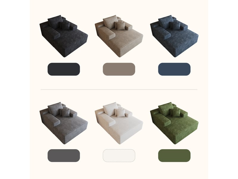 Canapé en velours côtelé blanc méridienne 1 place à assise profonde 115x159cm - Conforama R