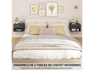 Lot de 2 tables de chevet suspendues, tables de nuit murales avec tiroir et niche, moderne, noir, 40x34x29cm