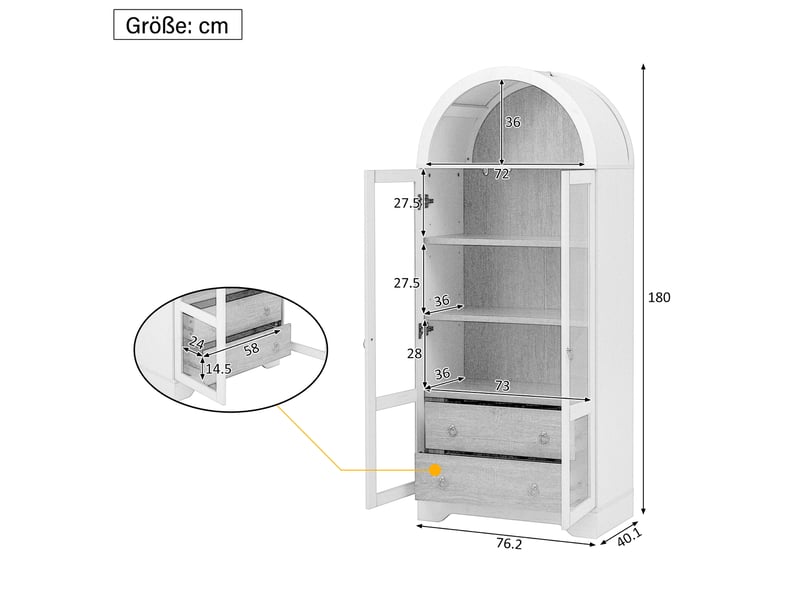  Buffet haut noir 76,2 x 40,1 x 180 cm avec portes en verre et étagères réglables  - Conforama C