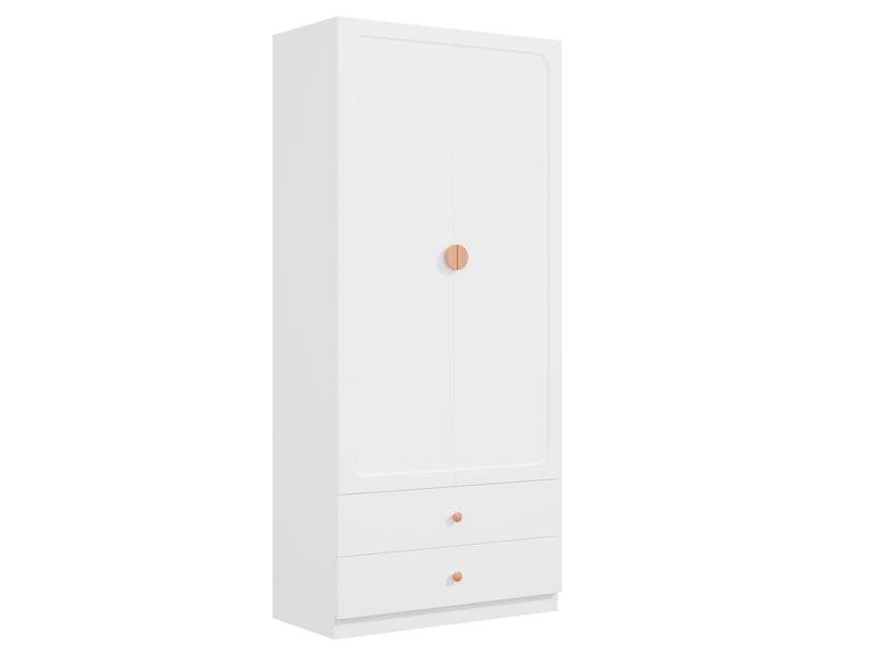  Armoire chambre 90x45x200 cm, penderie à vêtements 2 portes, meuble de rangement avec 2 tiroirs et tringle, en bois mdf et métal, blanc  - Conforama D