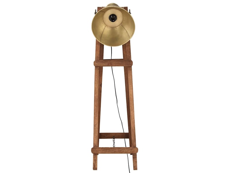  Lampadaire salon, lampe sur pied laiton e27 bois de manguier massif  - Conforama C