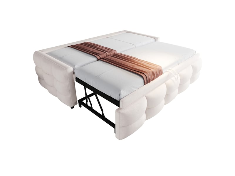  Lit gigogne avec sommier à lattes en velours teddy beige  - Conforama A