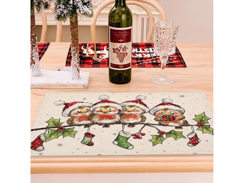 Lot de 4 set de table noel, set table noel lavable, 30 x 45 cm sets de table, antidérapant tapis de table pour la décoration de fête de noël - Conforama C