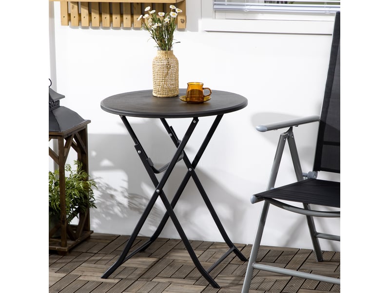  Table de jardin bistrot pliante ronde pour 4 personnes, plateau aspect bois et structure acier, gris foncé, ø60 × 73 cm  - Conforama B