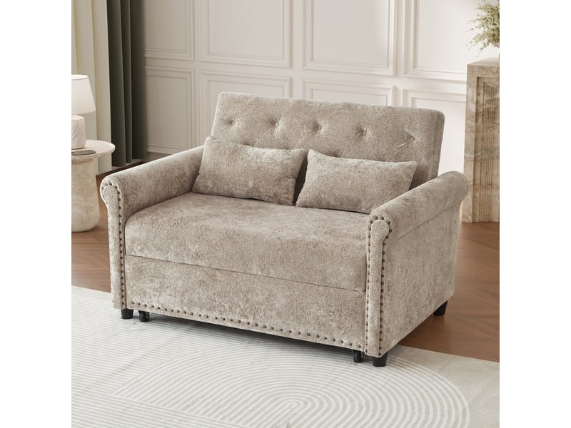  Canapé-lit 3-en-1, 2 places 120x80x82 cm, en chenille dossier réglable,taupe  - Conforama D
