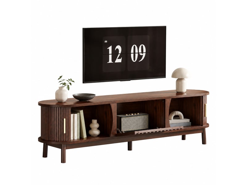  Meuble tv bas marron 165 x 39,5 x 46 cm en mdf, portes coulissantes et abattante  - Conforama A