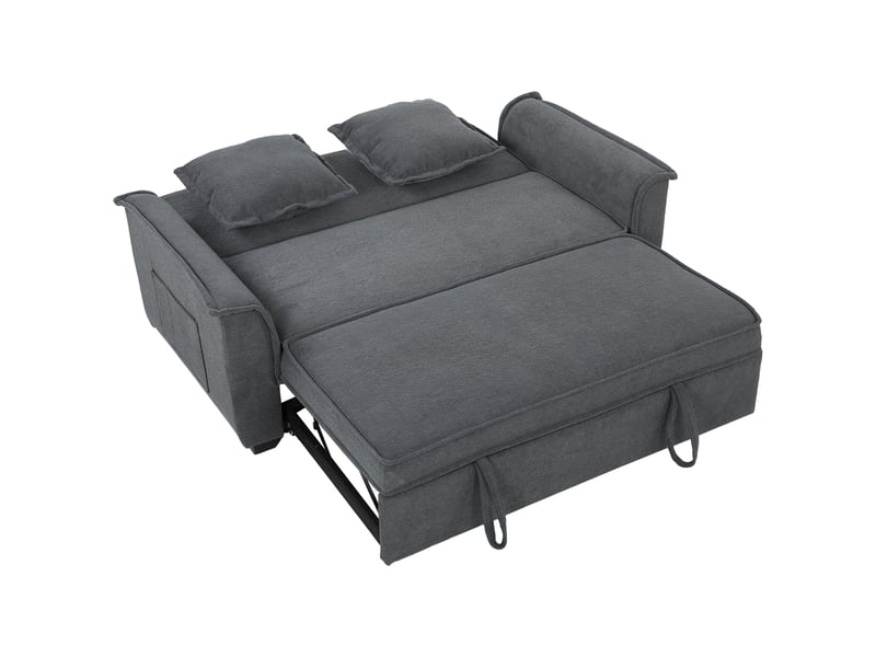 Canapé convertible 2 places, canapé-lit clic-clac en chenille, dossier réglable, 2 coussins, gris, poche latérale - Conforama B