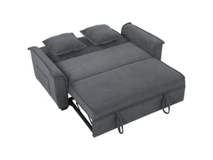 Canapé convertible 2 places, canapé-lit clic-clac en chenille, dossier réglable, 2 coussins, gris, poche latérale