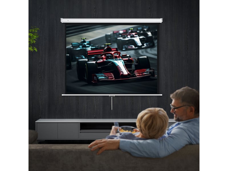  Écran de projection de 84 pouces, écran vidéoprojecteur, 4:3 4k hd, fixation mur ou plafond, blanc, 181l x 8p x 138h cm  - Conforama D