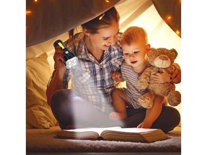  Lampe de poche led super lumineuse avec éclairage latéral cob, torche rechargeable usb 4 modes d'éclairage, avec fonction d'affichage de l'alimentatio  - Conforama D