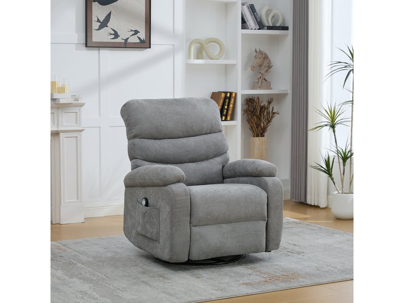 Fauteuil relax électrique gris, fauteuil massant chauffant, pivotant à 360° avec repose-pieds pour salon - Conforama B