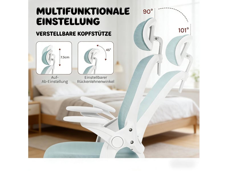 Chaise de bureau ergonomique avec dossier haut en maille bleu - Conforama D