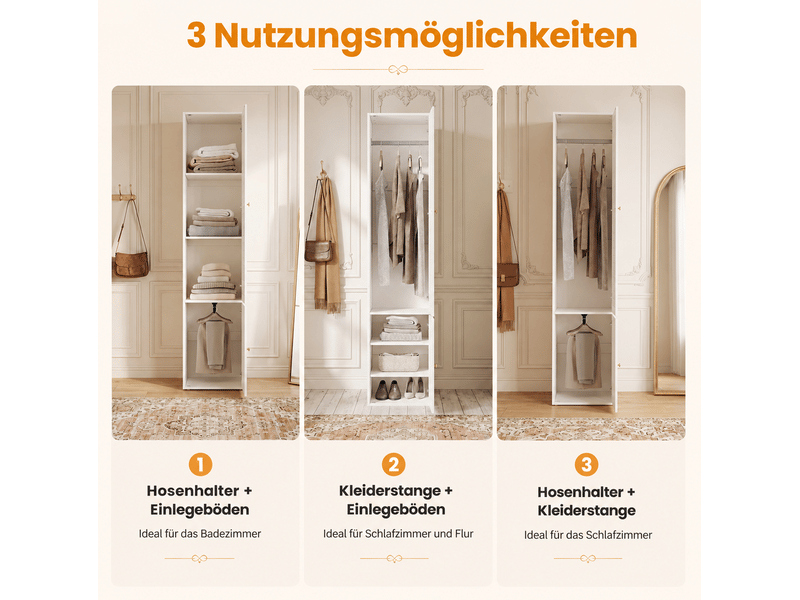  Armoire à porte lamellée avec penderie et 3 niches, pour chambre, en panneau de particules blanc, 45 × 50 × 200 cm  - Conforama E