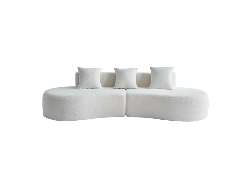Canapé d'angle modulable 3 places blanc en velours, design courbé moderne pour salon et appartement, livraison en 2 colis - Conforama A