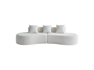 Canapé d'angle modulable 3 places blanc en velours, design courbé moderne pour salon et appartement, livraison en 2 colis