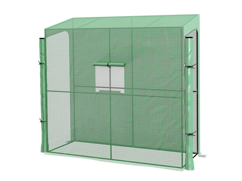 Serre adossée 200x80x200180 cm – verte – housse pe anti-uv renforcée, portes zippées et fenêtre - Conforama A