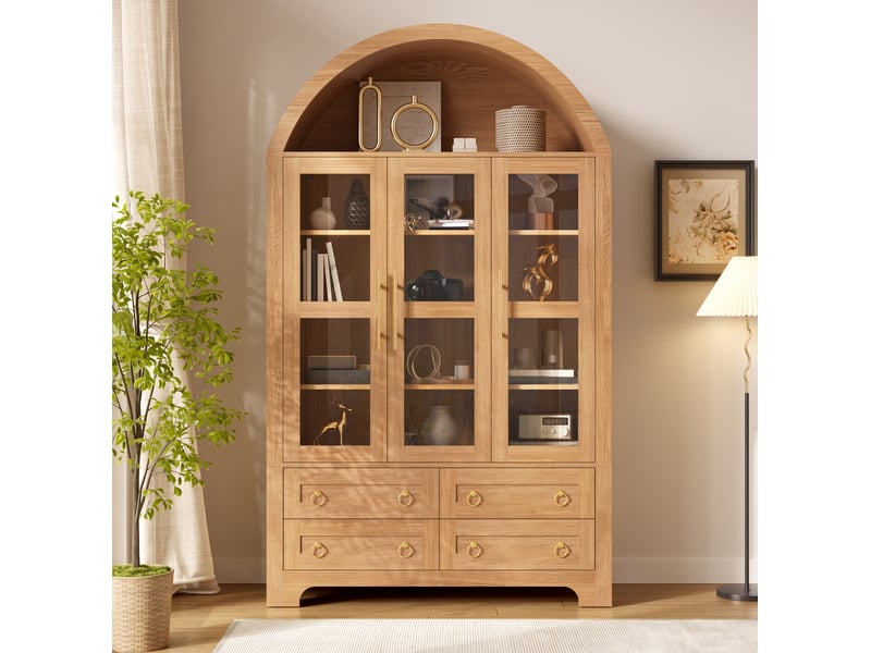 Buffet haut 110x40x185 cm 3 portes vitrées et 4 tiroirs coloris naturel - Conforama B