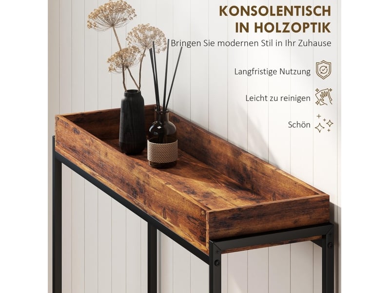  Console d'entrée 100x30x91 cm – brun rustique – plateau avec rebords et structure en métal noir  - Conforama E