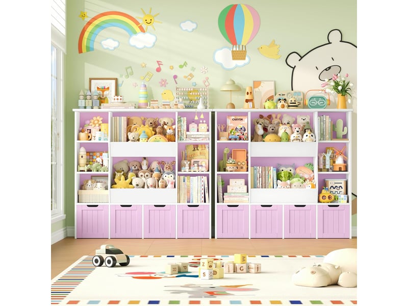  Meuble rangement enfant bibliothèque enfant, tiroir roulant rose  - Conforama E