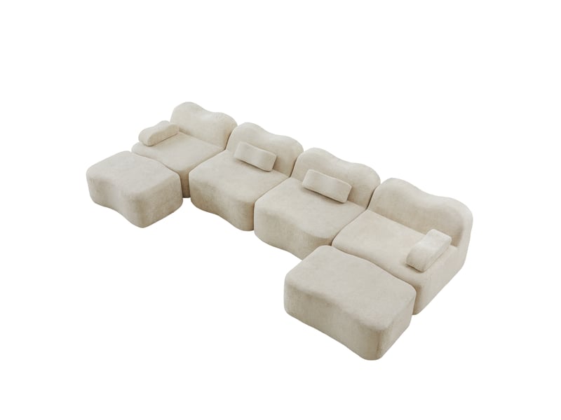 Canapé d’angle modulable u 4 places 384x167x70 cm, assise profonde, mousse 32d, 2 poufs, velours, beige - Conforama A