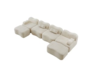 Canapé d’angle modulable u 4 places 384x167x70 cm, assise profonde, mousse 32d, 2 poufs, velours, beige