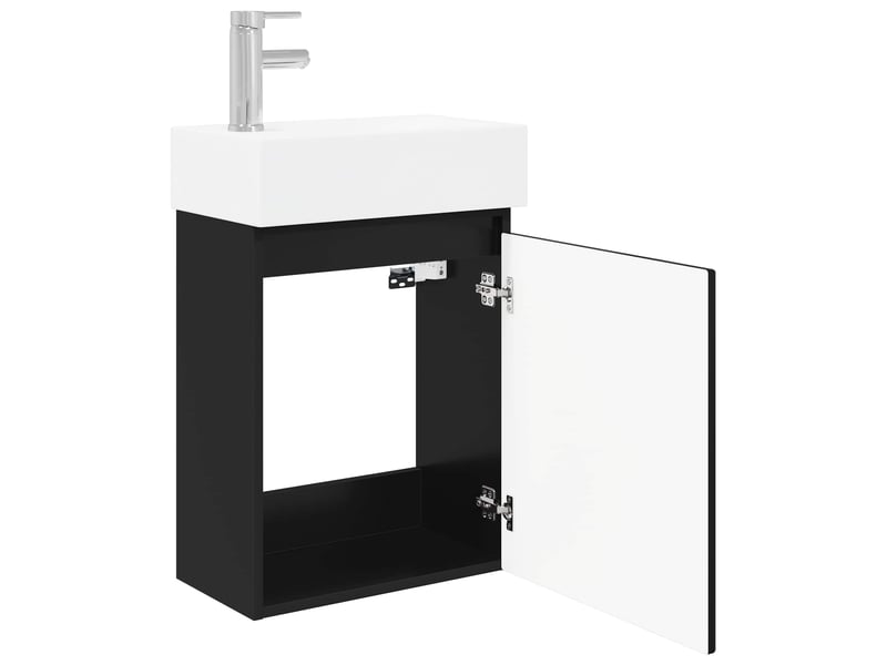 Meuble de rangement salle de bain avec robinet noir 45.5x22.5x84 cm shl9736 - Conforama D