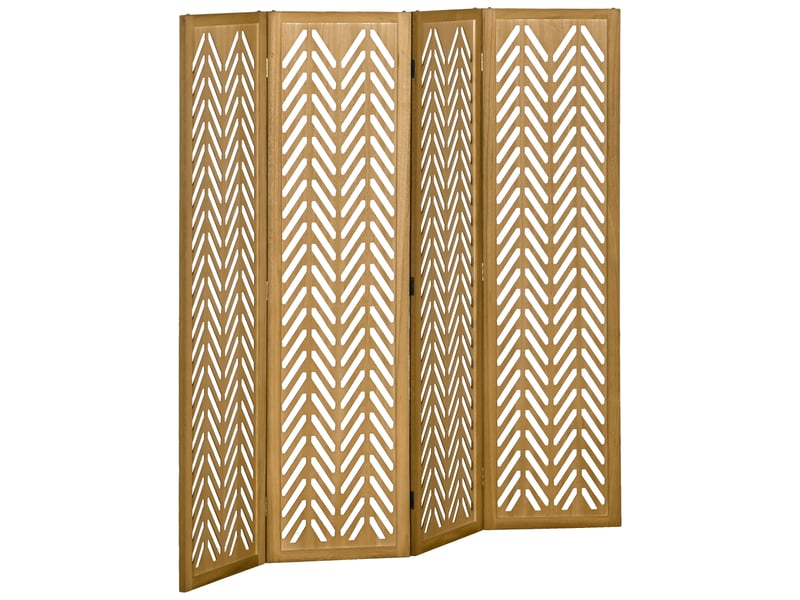  Paravent en bois ajouré séparateur de pièce closion intérieur pliable 4 panneaux en bois naturel 160 x 170 cm  - Conforama B