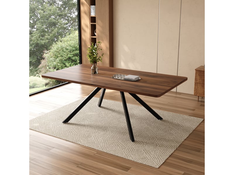  Table à manger extensible 160200240 x 90 x 74,5 cm, 6 à 10 personnes, mdf effet noyer et pieds métal Fay Lum - Conforama E
