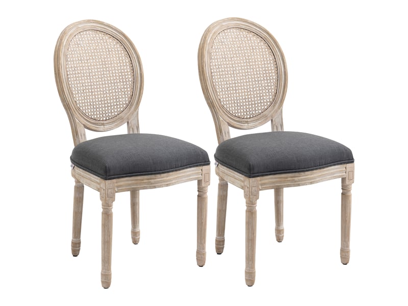  Lot de 2 chaises de salle à manger - chaise de salon médaillon style louis xvi - bois massif sculpté, patiné  - Conforama B