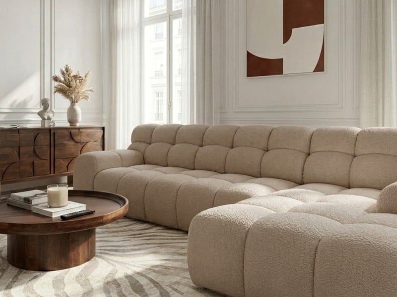  Bobochic canapé d'angle convertible avance-recule électrique andre tissu texturé beige  angle droit ANDRE - Conforama C