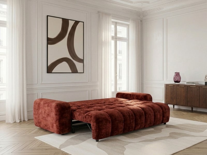  Bobochic canapé droit convertible 3 places jules tissu lisse orange JULES - Conforama D