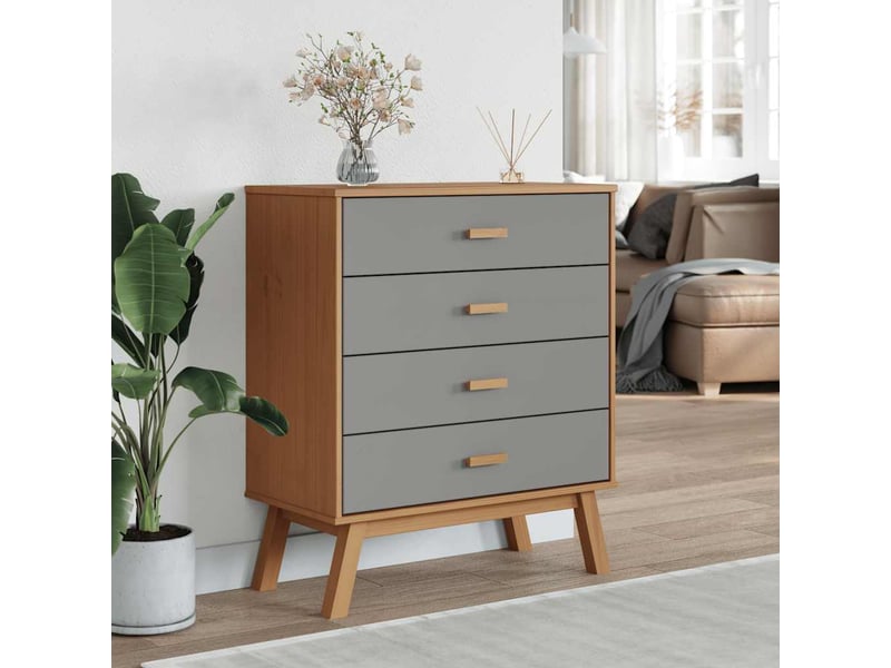  Armoire à tiroirs, commode olden gris et marron bois de pin solide shl89599  - Conforama C